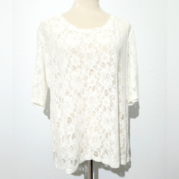 Green Envelope Los Angeles White Floral Lace Sheer Blouse Top XL Made in USA - Picture 1 of 11